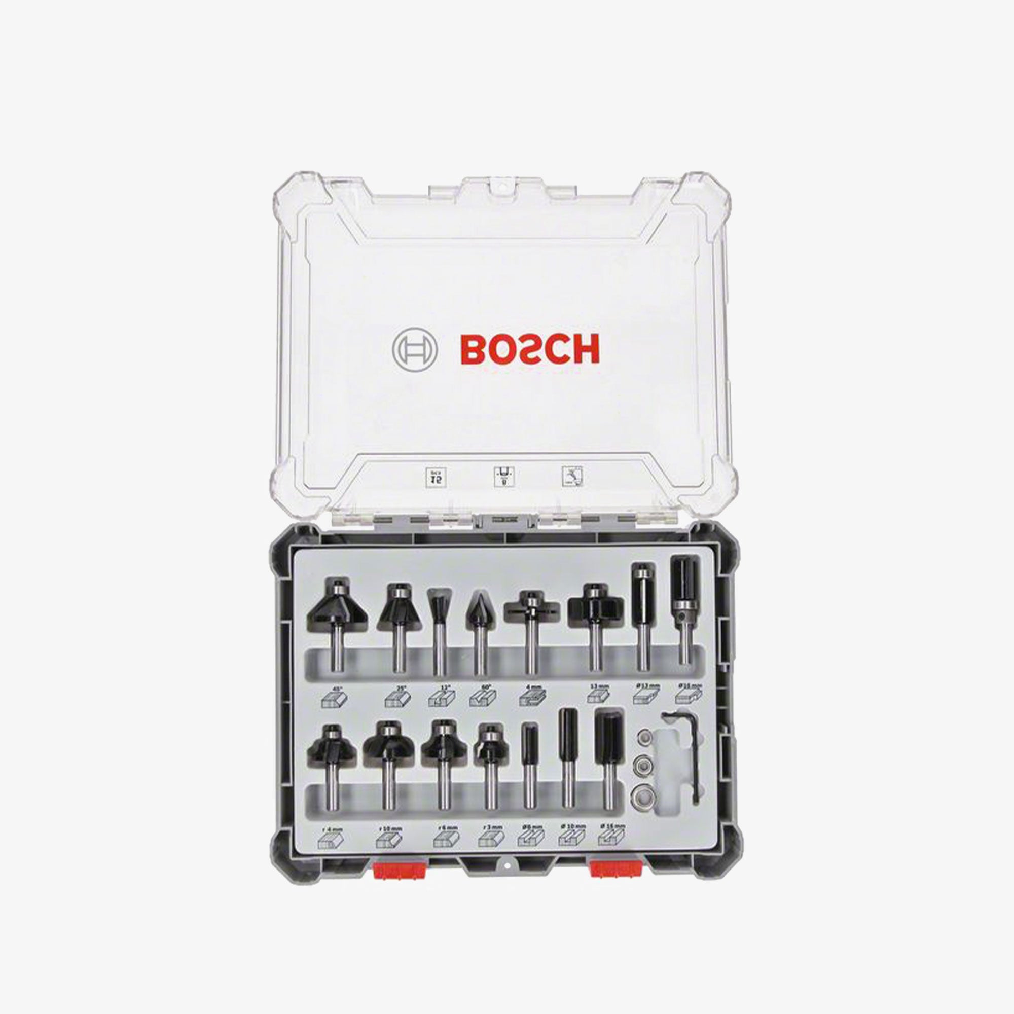 BOSCH 2607017472 Milling cutter set, 15-piece, mixed, 8 mm shank