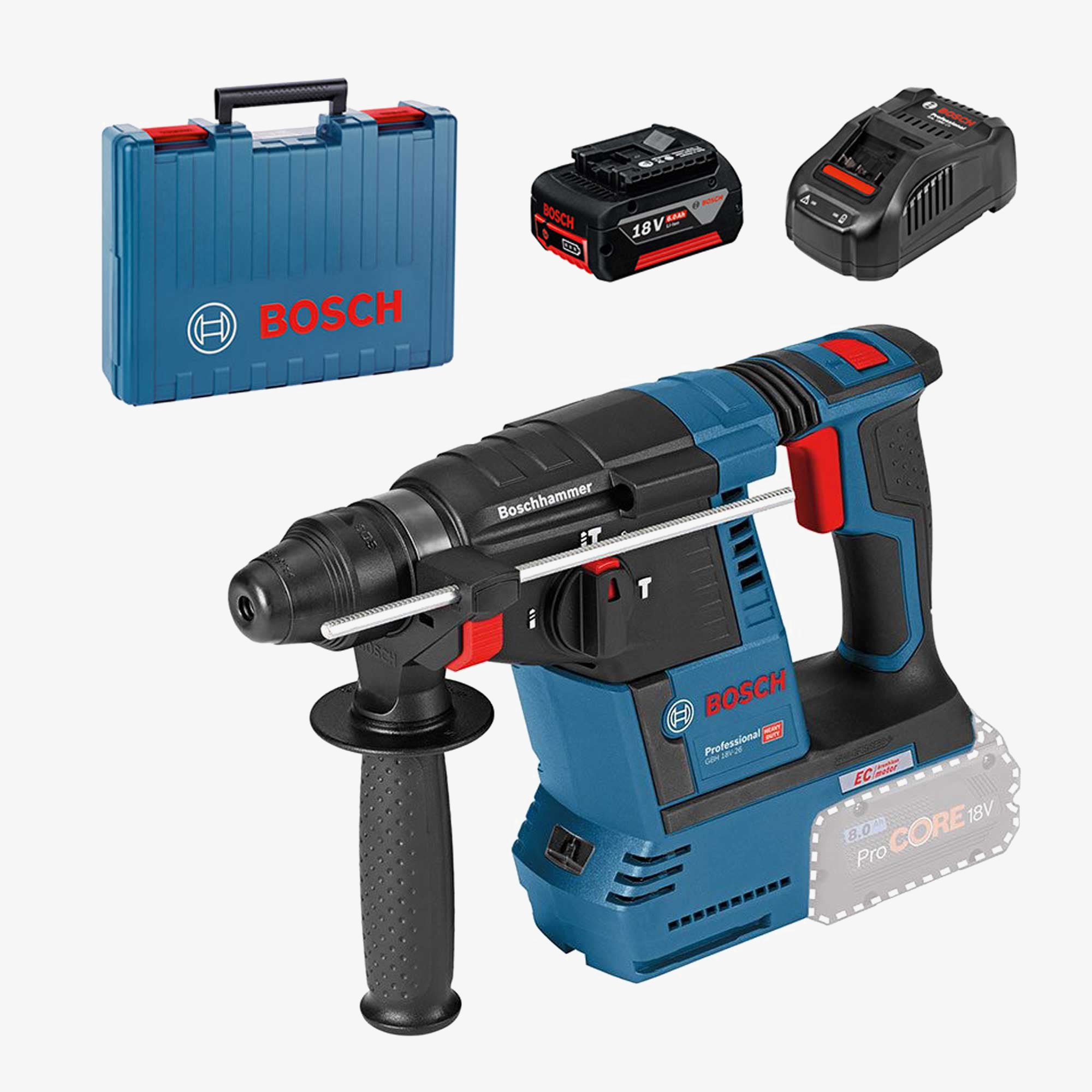 BOSCH 0611909003 GBH 18V-26 Cordless hammer drill with SDS plus system in a box with 2x6.0 Ah