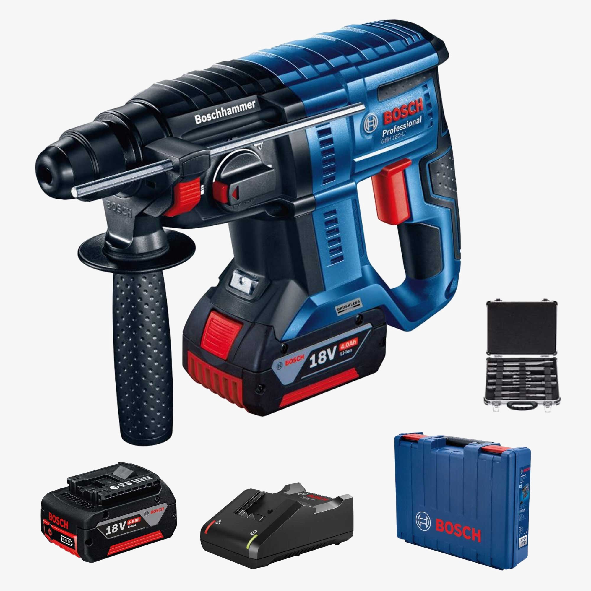 BOSCH 0615990M33 GBH 180-LI cordless hammer (2x4ah) + SDS Plus set