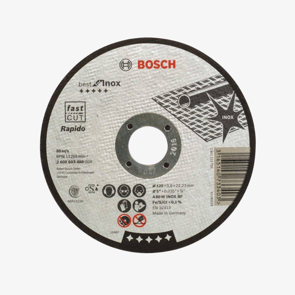 BOSCH 2608603488 Cutting board flat Best for Inox - Rapido 125 x 0.8 mm