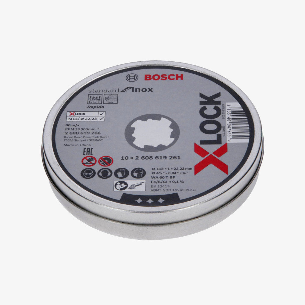 BOSCH 2608619266 Cutting plate Standard for Inox X-LOCK 10 pcs x 115 x 1 x 22.23 mm, straight cutting