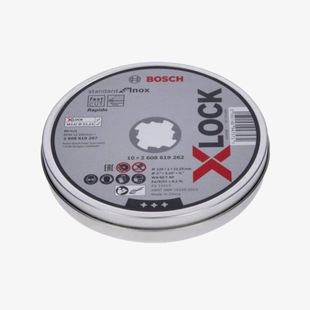 BOSCH 2608619267 Cutting plate Standard for Inox X-LOCK 10 pcs x 125 x 1 x 22.23 mm, straight cutting